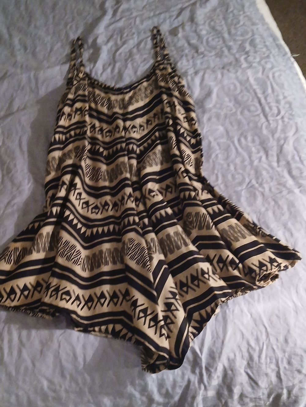 Hawaiian Tribal Print Beige and Black Sleeveless Romper